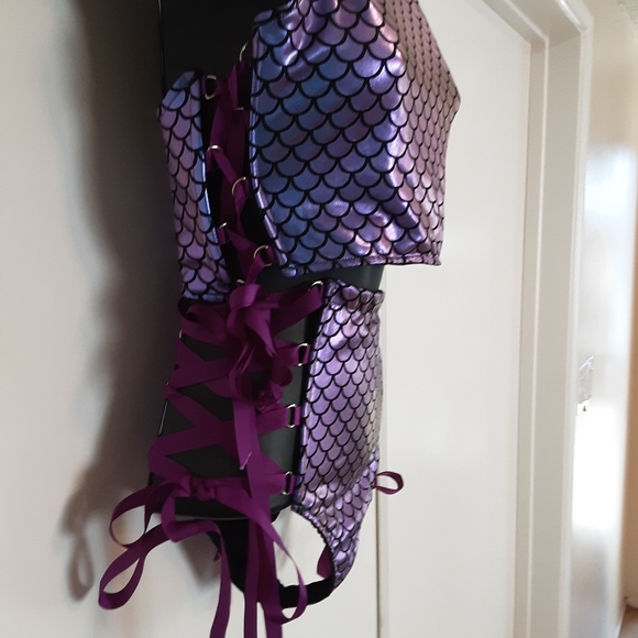 Dolls Kill Mermaid Technology Purple 2 Piece lace-up set - Picture 3 of 7